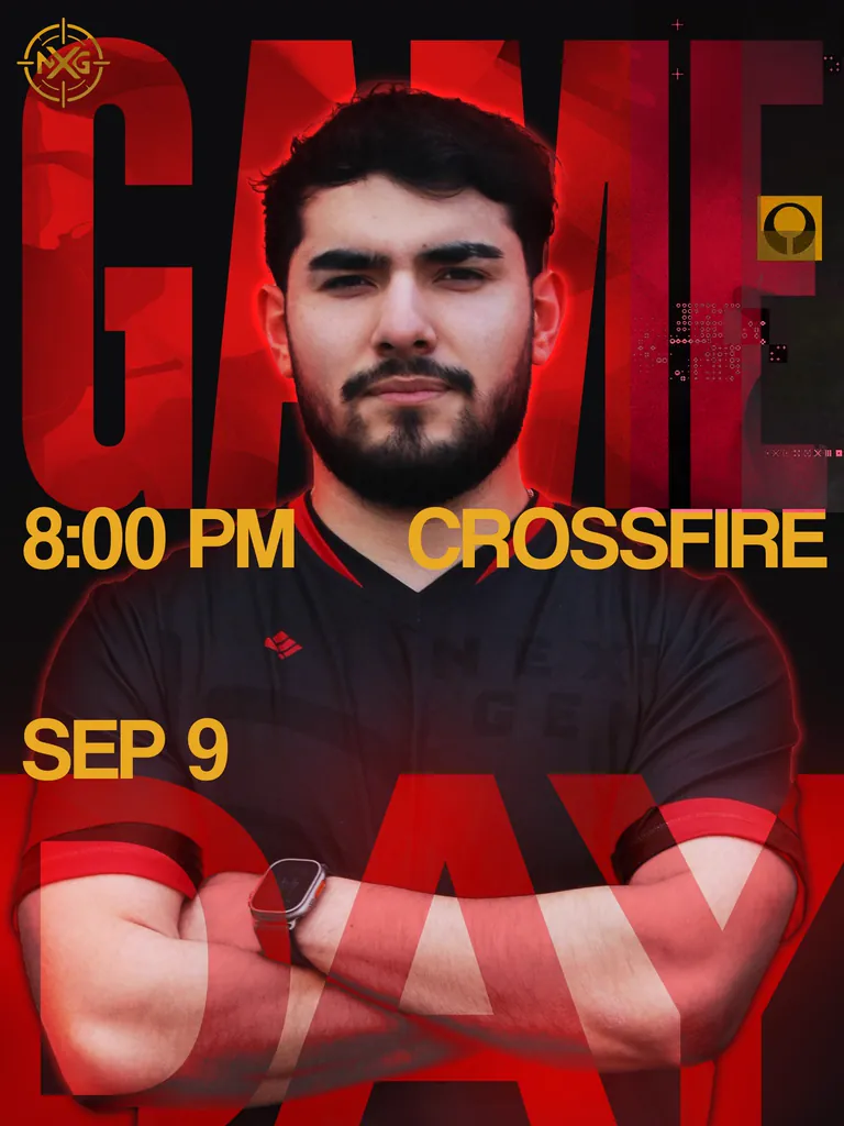 NXG game-day poster: Counter-Strike 2, Crossfire, 9 September, 8:00 PM